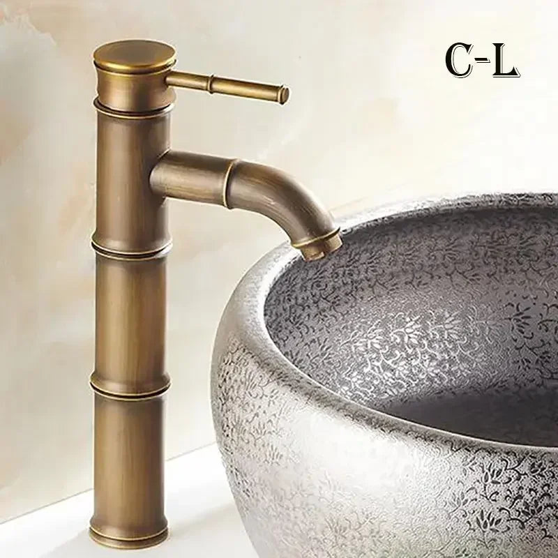 European Antique Bathroom Faucet Brass Basin Faucets Tap Tall Bamboo Hot Cold Water Kitchen Outdoor Garden Taps grifo lavabo