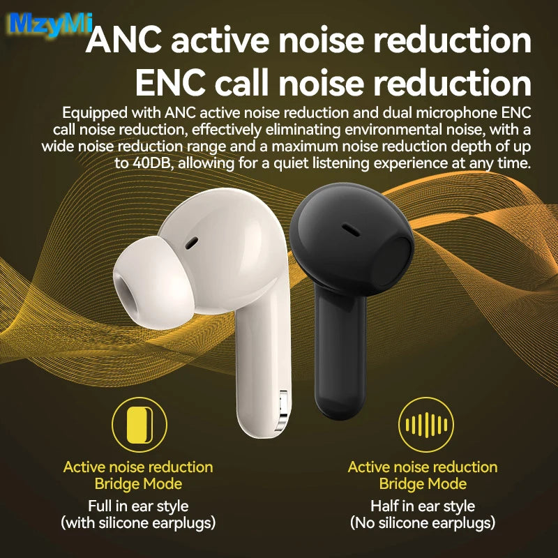 MZYMI H12 Pro Wireless Earphone Dual Earbuds Touch Screen Headset ANC+ENC Noise Cancelling In Ear Bluetooth5.4 Headphone