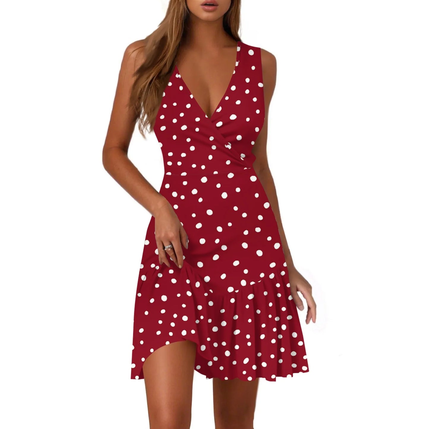 Women's Summer Sleeveless Sexy Wrap V Neck Floral Sundress Mini Dress Ladies Casual Fashion V-Neck Sleeveless Floral Print Dress