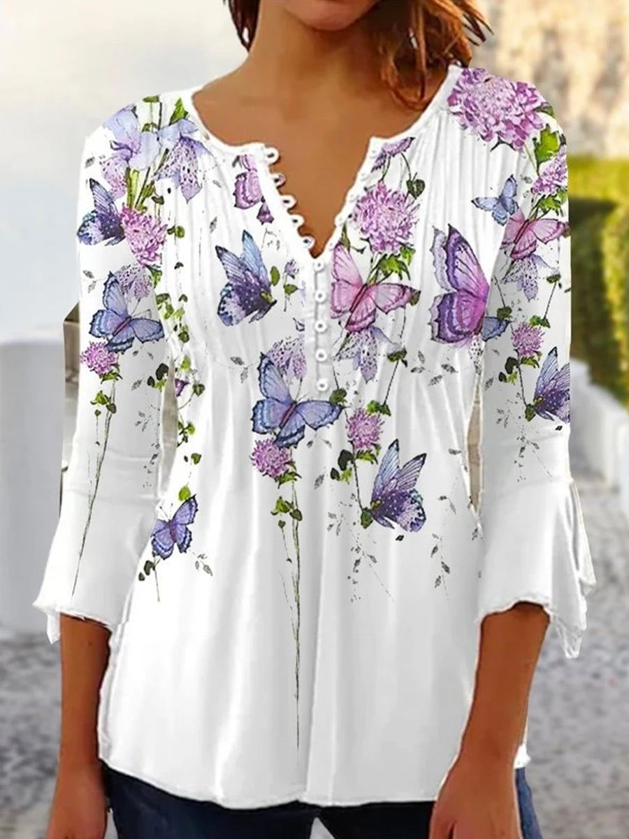 Elegant Woman Shirt Casual Fashion Temperament Blouse Printed Shirt Woman Street Top