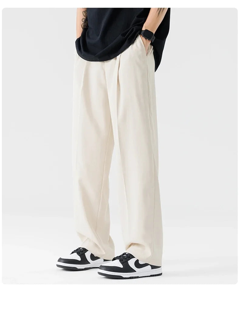 New Men Suit Pants Business Trousers Solid Casual Pant Wide Leg  Straight Fashionable Streetwear Comfortable Fabric Oversize
