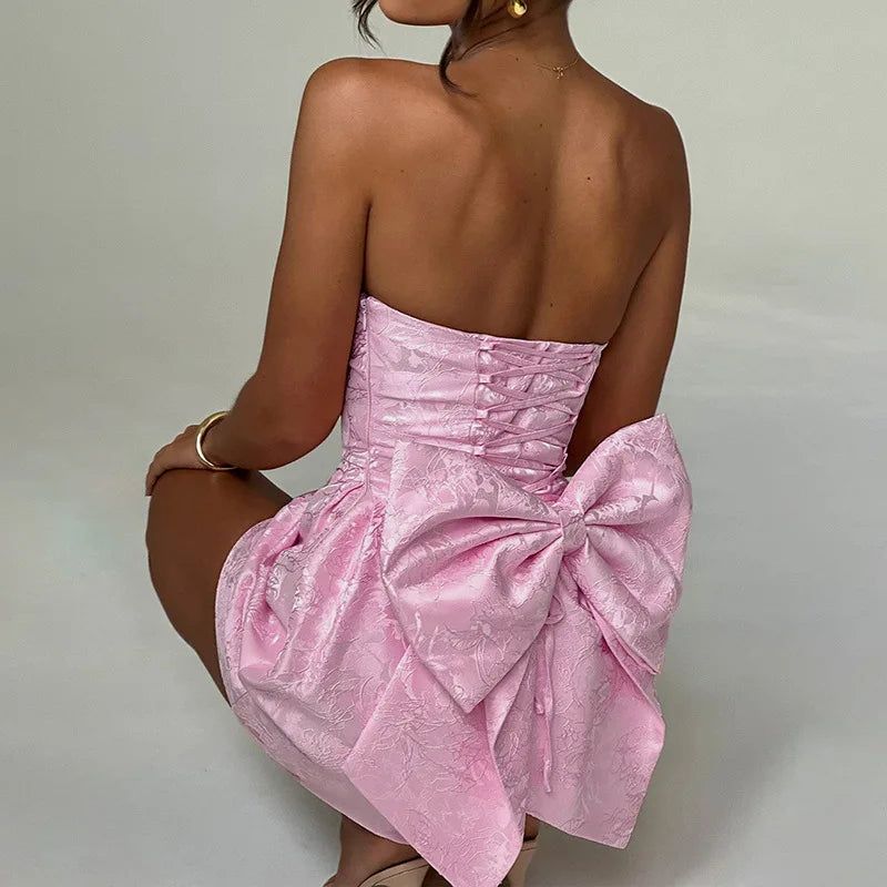 Ladies Summer Evening Birthday Party Dress Women Sleeveless Backless Bow New Fashion Mini Dresses Club Streetwear Woman Clothes