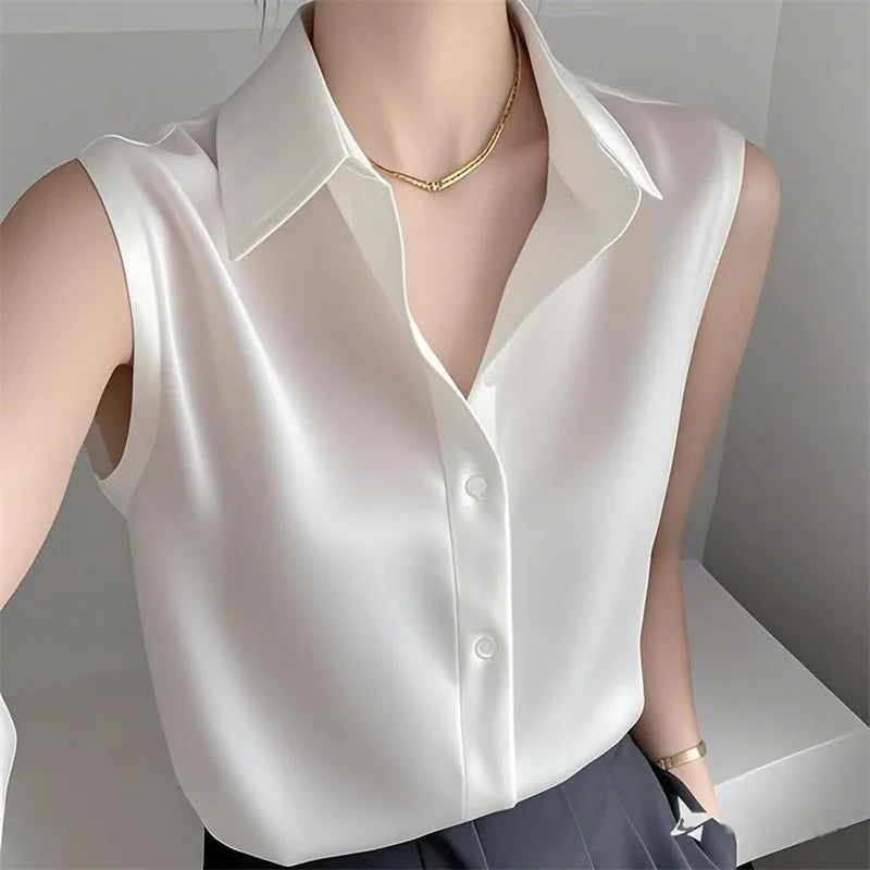 2025 New Korean Fashion Women Shirts Summer Temperamen Sleeveless Loose Casual Shirts Ladies All-match Blouse Female Top