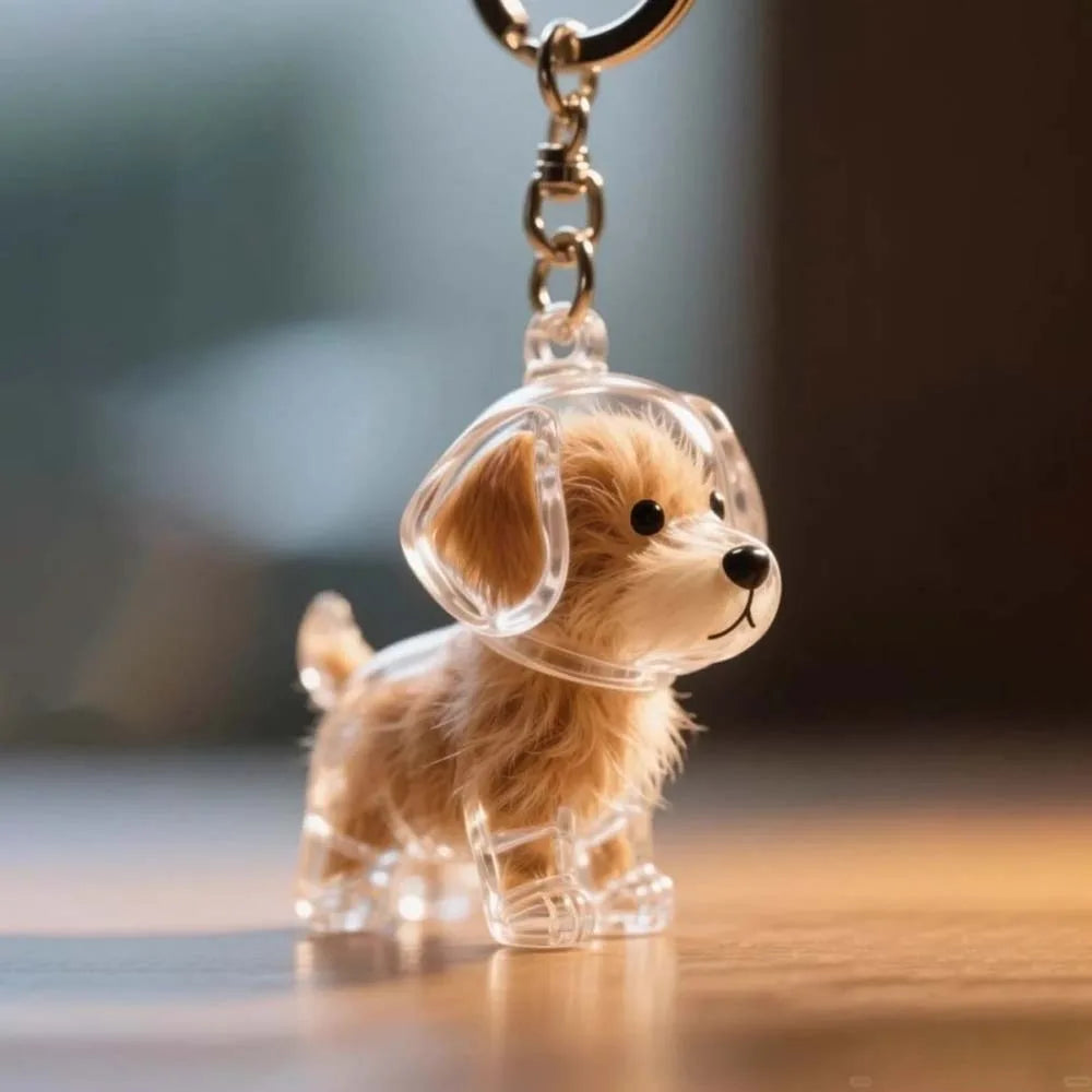 Cartoon Dog Shape Dog Hair Storage Box Transparent Hair Grooming Pet Hair Keychain DIY Handmade Keyring Puppy Pendants Backpack