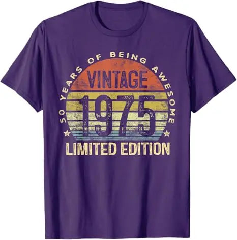 Vintage 1975 Limited Edition 50-Year-Old Gifts 50th Birthday T-Shirt Women Men Fashion Awesome Saying Tee Mama Dad B-day Present