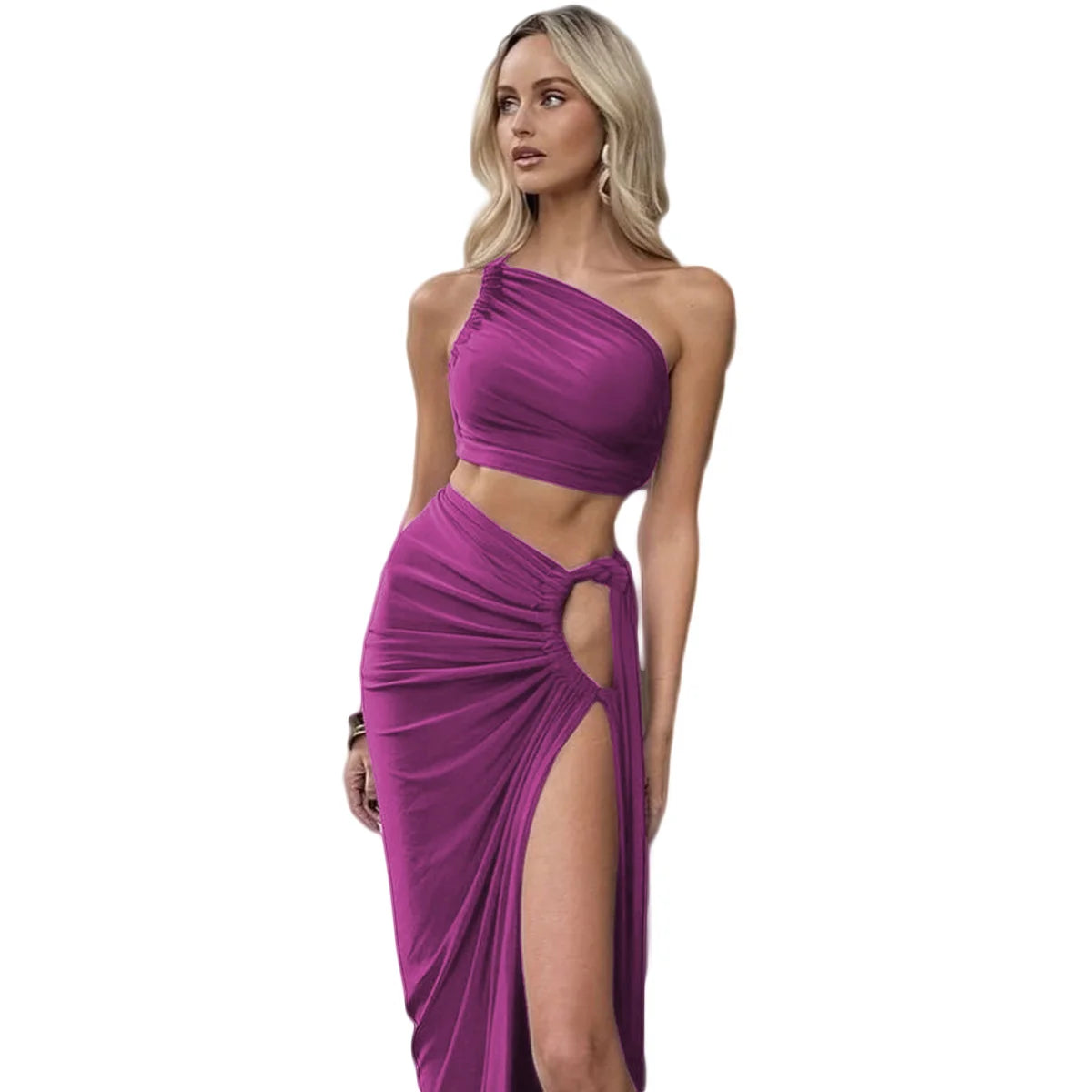 Ladies Summer 2 Pieces Set Women Sleeveless Backless Strap Spit Crop Top Side Slit Slim Long Skirt Evening Party Club Streetwear