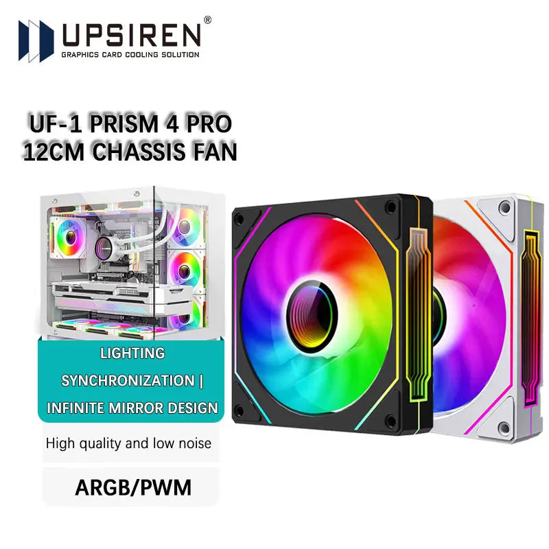 UPSIREN UF-1 PRISM 4 PRO Computer Chassis Fan 12cm ARGB 4 Pin PWM Quiet Cooling Fan 12V Large Air Volume 45.2CFM/600-1500RPM