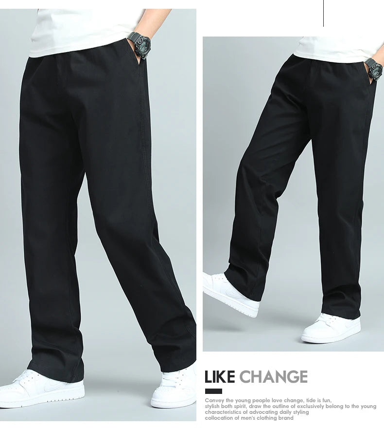 Big Size Men's Casual Cotton Trousers Loose Fit Straight Pants Multi Pocket Big Man Long Pants Mens Jogger Pants Summer Autumn