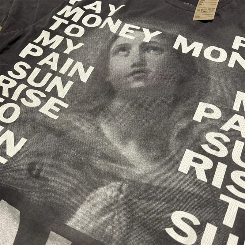 Pay Money To My Pain Saint T-Shirt Men Women Best Quality Oversized 100% Cotton Tee Tops Vintage Washed Black Graphics T Shirt
