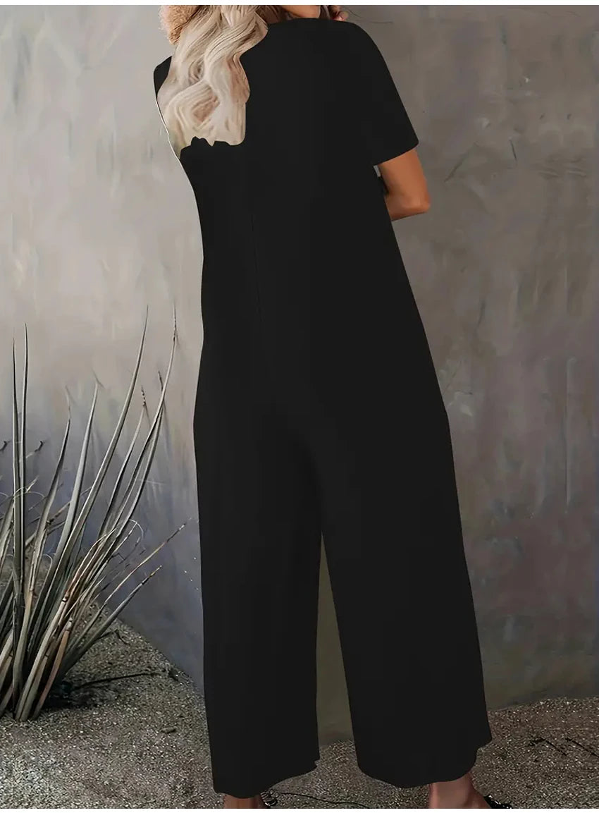Plus Size 0XL-5XL Summer Rompers Overalls Women's Solid Color Jumpsuit with Pockets Casual Fashion Short Sleeve Jumpsuits
