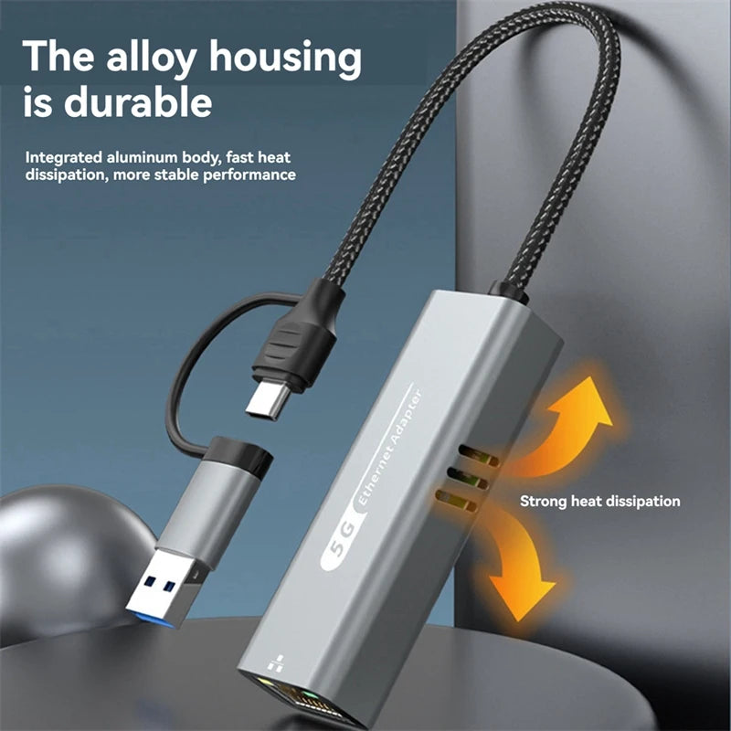 5Gbps USB 3.2 Type C Ethernet Adapter RJ45 Network Card for Windows 11 PC/Laptop USB-C RTL8157 Chip Converter Lan Internet Cable