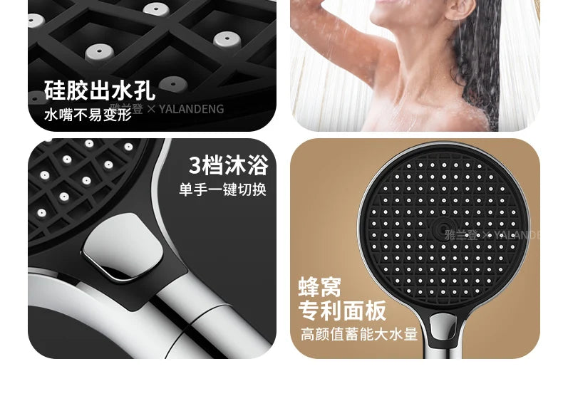 15CM Big Panel High Pressure Shower Head With Filter 3 Modes Large Flow Spray Nozzle Rainfall Shower Faucet Bathroom Accessories