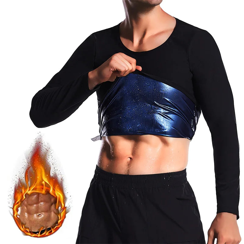Aiithuug Silver Lined Hot Sauna Sweating Long Sleeve Fat Burn Croset Workout Body Shaper Men Tops Weight Loss Shirts Waist