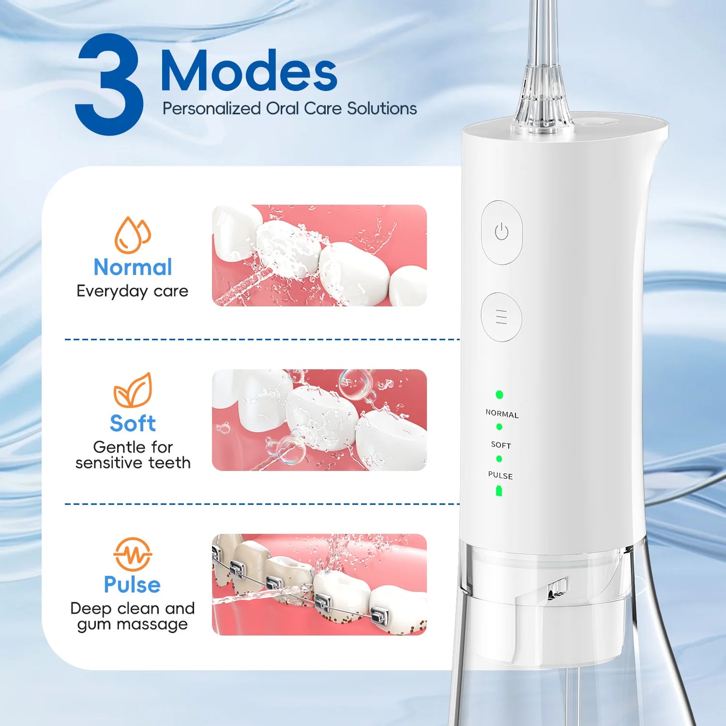 Electric Water Flosser Rechargeable Water Flossers for Teeth Clean Waterproof Flosser Portable Oral Irrigator 300ML Home Travel