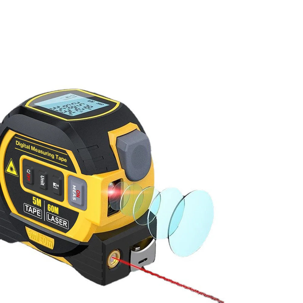 3 in 1 Laser Rangefinder 5m Tape Measure Ruler LCD Display with Backlight Distance Meter Building Measurement Device