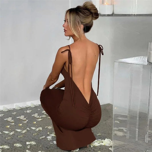 2024 Summer Dresses For Women Backless Sexy Spaghetti Halter Strap Slim Fit Strap Black Long Dress Y2k Sleeveless Skinny Bodycon