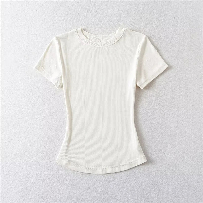 LUNDUNSHIJIA 2024 Summer Sexy Women Basic O-neck Short Sleeve T-shirt Ladies Slim Elasticity Cotton Tee Tops 12 Colors