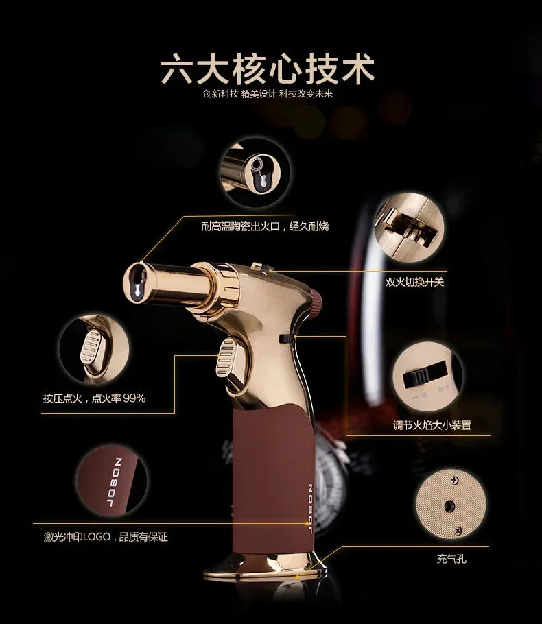 JOBON Metal Creative Double Fires Gas Torch Lighter Jet Flame Switching Open Flame Safety Lock Switch BBQ Cigar Lighters Smoking