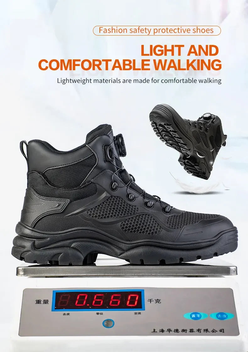 Rotary Buckle Work Boots Safety Steel Toe Shoes Men Breathable Safety Shoes Brand Indestructible Shoes Puncture-Proof work Shoes