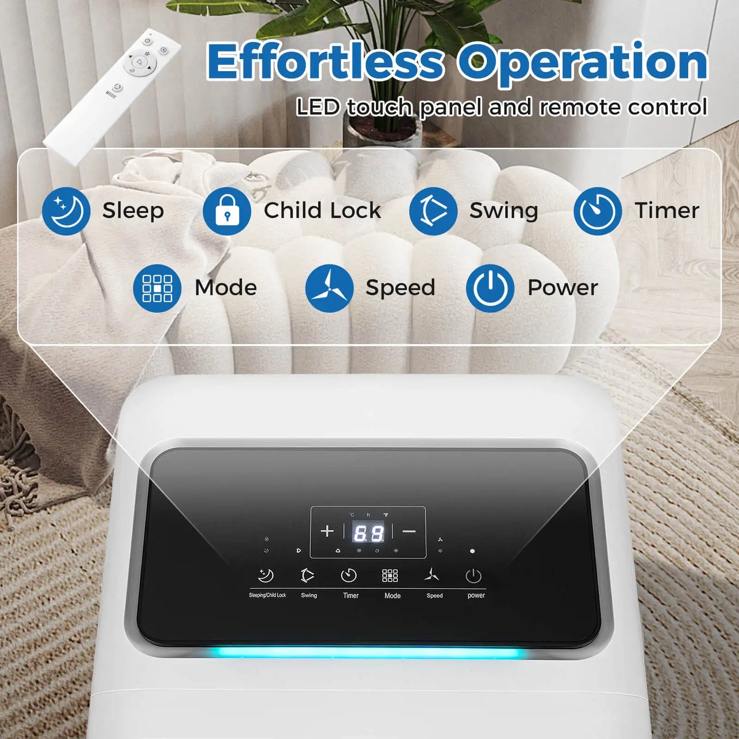 8000 BTU Portable Air Conditioner 3 in 1 Air Cooler w/ Fan & Dehumidifier