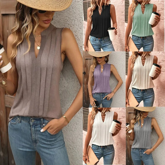 Solid Casual Loose Sleeveless Blouses For Women Fashion Summer Women's Shirts And Blouses Elegant Youth Female Tops