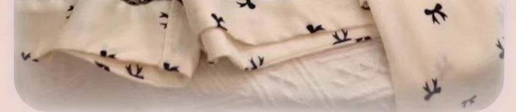Sweet Cute Lace Flower Side Bow Print Women's Pajamas Simulated Silk Short Summer Cool Lady Lounges 2024 New Classy Y2k Homewear
