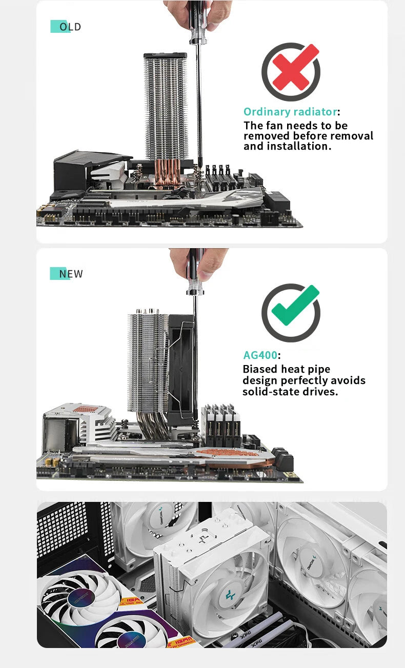 DEEPCOOL AG400 4 Heat Pipe CPU Air-Cooled Cooler ARGB PWM TDP 220W CPU Radiator for LGA1700 1200 115X 1151 1155 AMD AM4 AM5