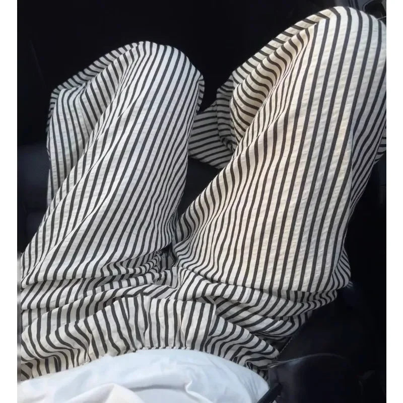Pajama Pants Striped Spring Summer Long Premium Feeling Home Pants Student Straight Pants Elastic Waist Women Sleeping Pants