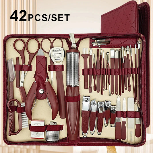 Manicure Stainless Steel 42 in 1 Travel kit Diamond Pattern Zipper Large Eagle Mouth Pliers Pedicure Knife idea gift