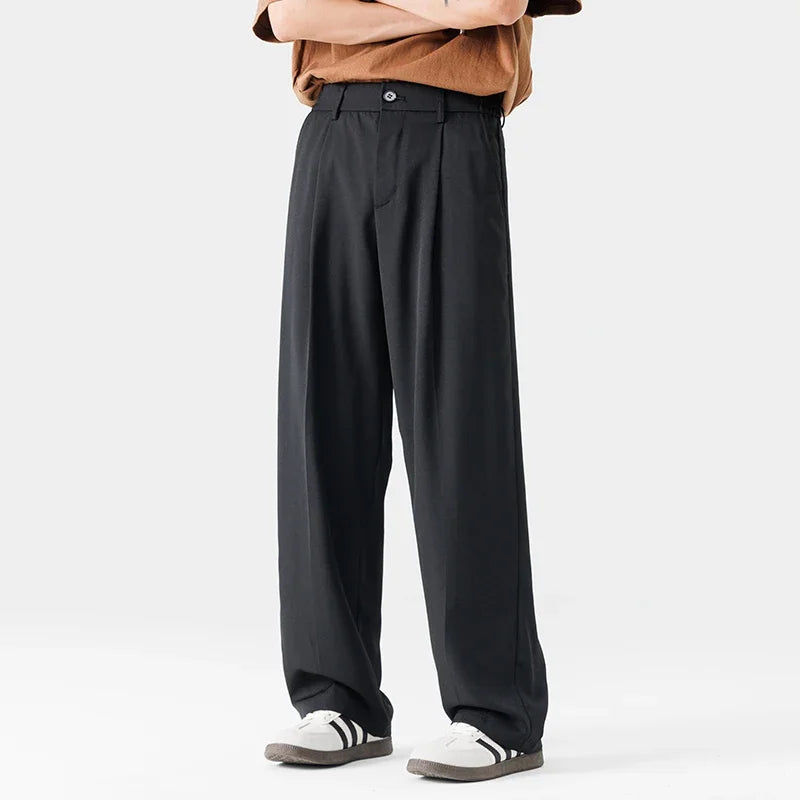 New Men Suit Pants Business Trousers Solid Casual Pant Wide Leg  Straight Fashionable Streetwear Comfortable Fabric Oversize