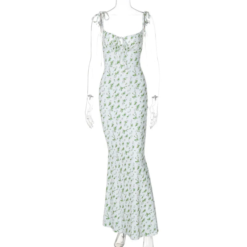 Ladies Summer Floral Print New Fashion Evening Party Dress Sleeveless Backless Sexy Long Dresses Woman Clothes Birthday Clubwear