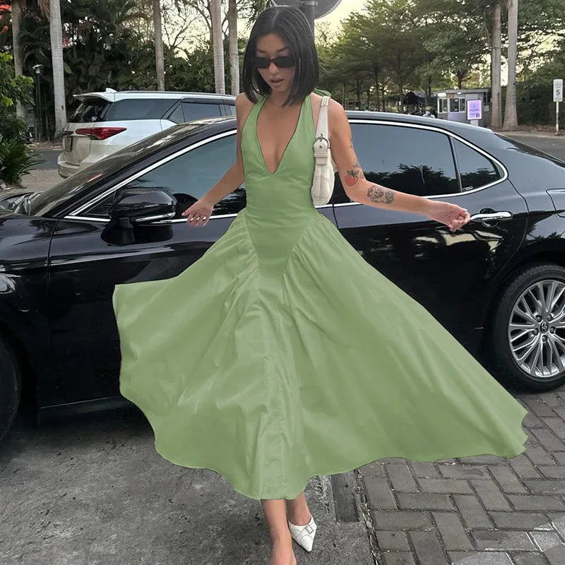 Ladies Summer Evening Party New Fashion Dress Women Sleeveless Backless V-Neck Sexy Birthday  Long Dresses 2025 Woman Streetwear