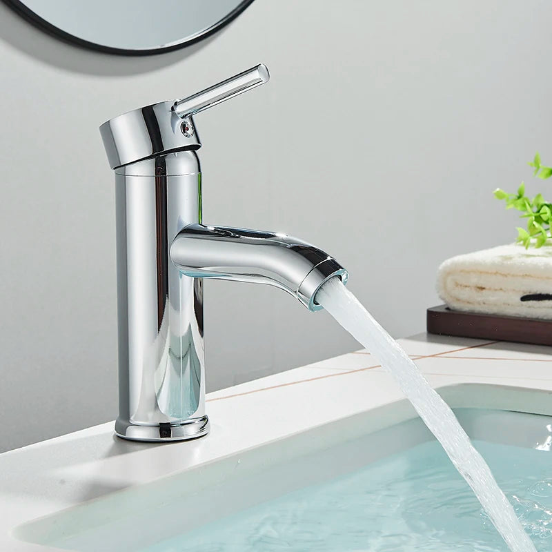 Matte Black Single Handle Cold Hot Water Basin Faucet Bathroom Cabinet Faucet Contracted Basin Faucet Deck Mounted