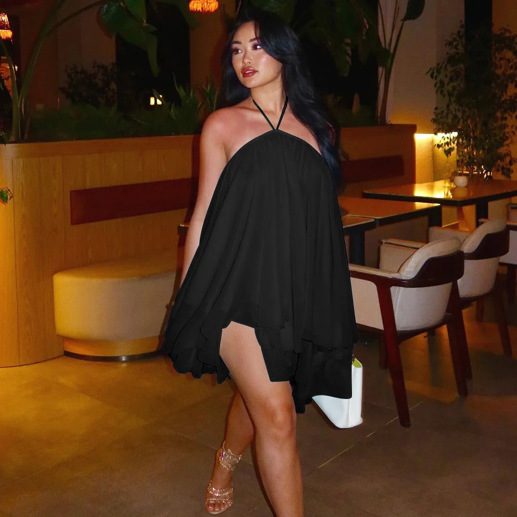 Ladies Summer Chiffon New Fashion Clubwear Dress Women Sleeveless Backless Halter Mini Dresses Birthday Party Streetwear Clothes