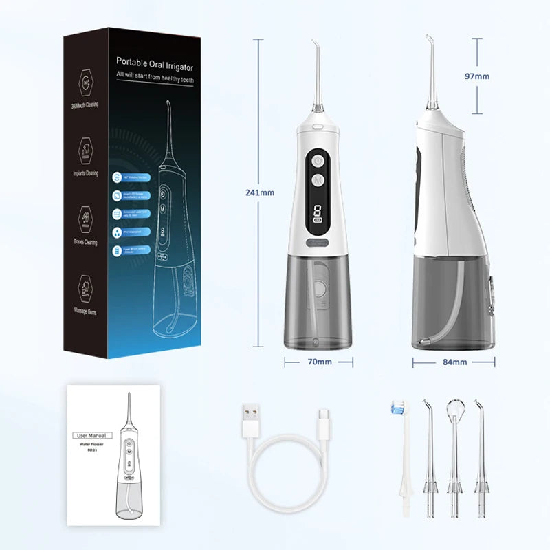 Electric Oral Irrigator Dental Water Flosser for Teeth Rechargeable 9 Modes Portable Dental Water Jet Floss Teeth Cleaner 4 Tip