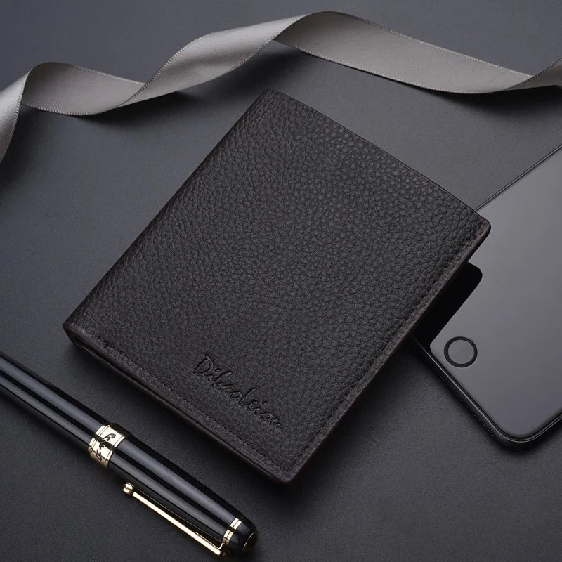 Men Short Purse Lychee Print English Casual Style Zipper Credit Card Wallet