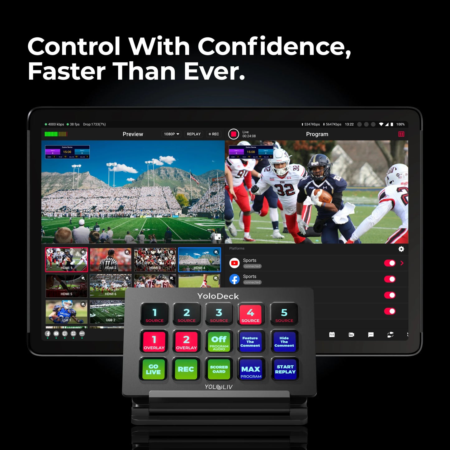 YoloLiv YoloBox Extreme, All-in-one 4K Live Video Streaming Equipment with 8 HDMI Inputs, Switcher Monitor Encoder Recorder