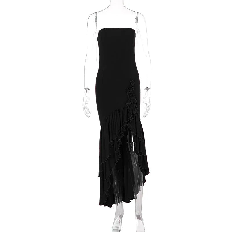 Ladies Summer Ruffle New Fashion Elegant Evening Party Dress Women Sleeveless Backless Tube Bodycon Maxi Dresses Female Clubwear