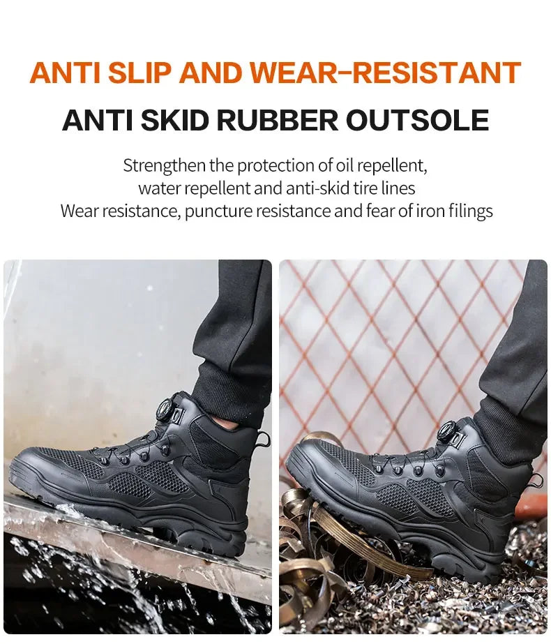 Rotary Buckle Work Boots Safety Steel Toe Shoes Men Breathable Safety Shoes Brand Indestructible Shoes Puncture-Proof work Shoes