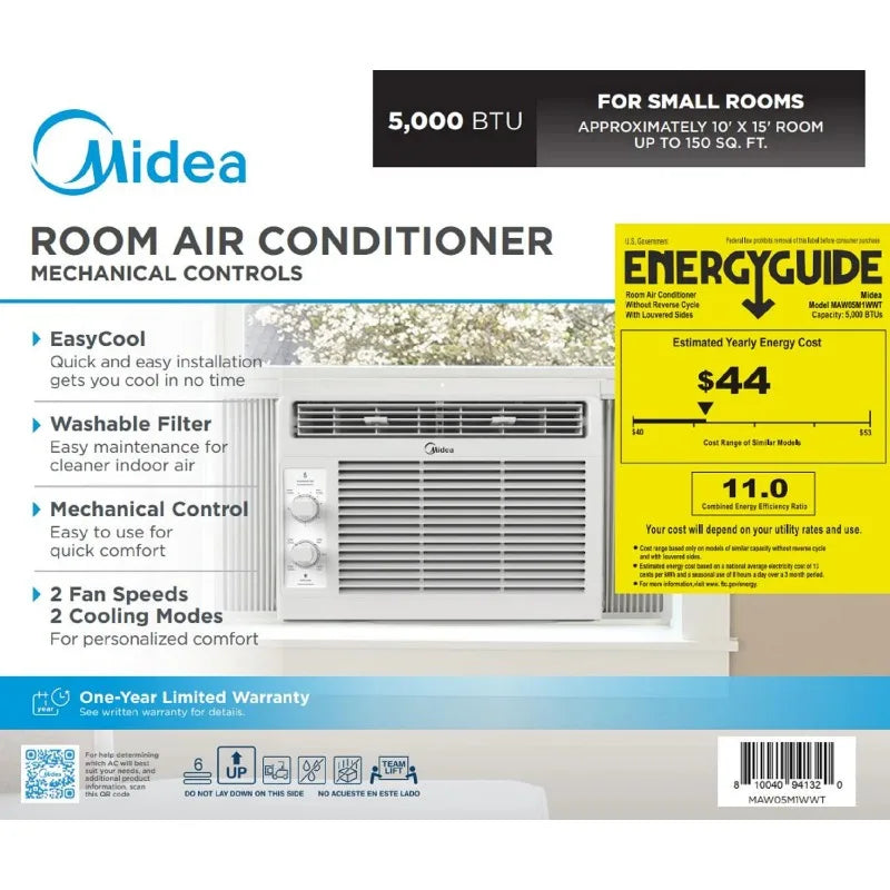 Midea 5,000 BTU 150 Sq ft Mechanical Window Air Conditioner, White, MAW05M1WWT, New