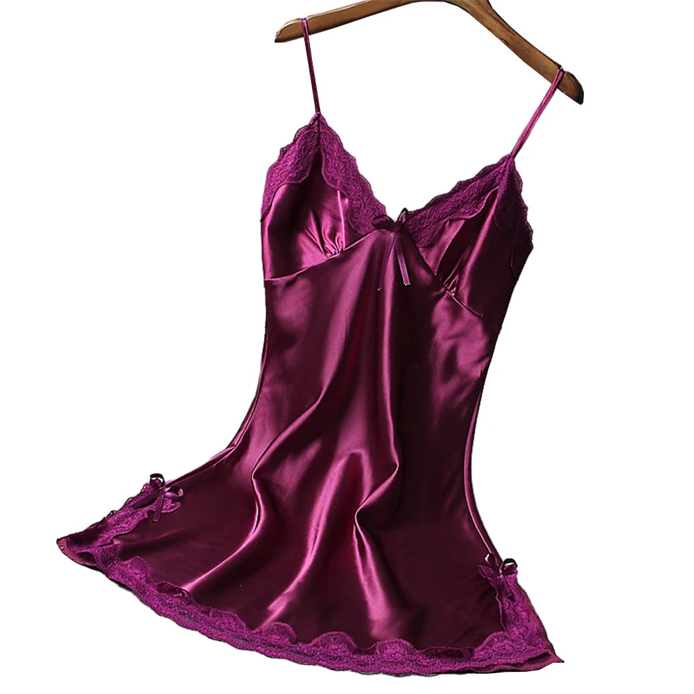 Women Sexy Satin Soft Nightdress Lace Lingerie Women Secret Clothes Sleepwear New Dress Ladies Wrap Dress Robe Sexy Underwear