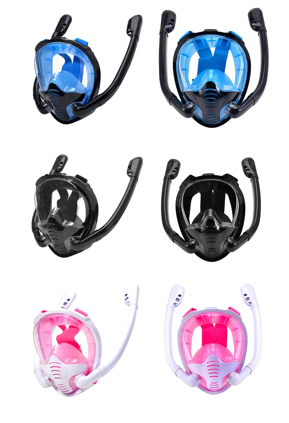 Full Face Snorkel Mask 180°Panoramic View Silicone Dry Top Snorkeling Diving Swimming Goggles With 2 Snorkels Anti-Fog Anti-Lea