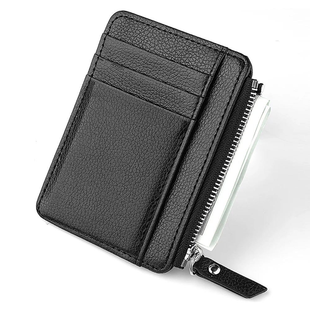 Ultra-Thin Mini Multi-Slot Credit Card Holder for Women PU Leather Zipper Wallet Compact Card Case Ladies' Organizer