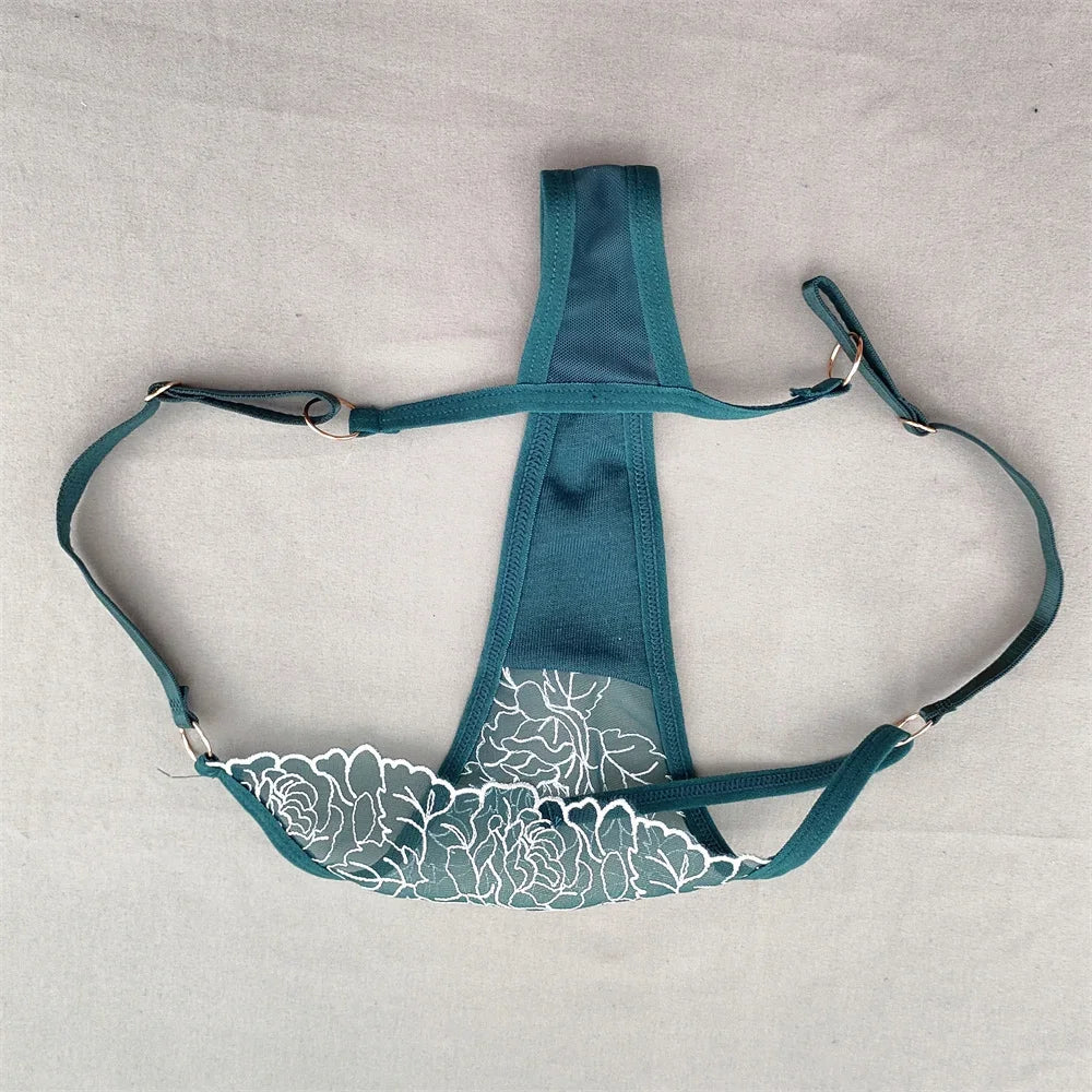 3pcs V-shaped Sexy Lace Floral Thong Women Hollow Out V-Strings Adjustable Belt Transparent Underwear