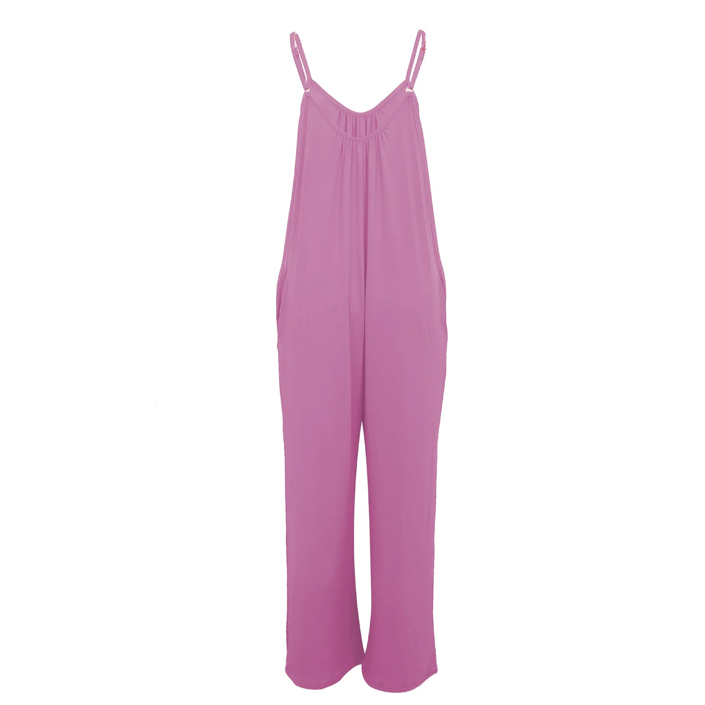 European and American Suspender  Women's 2023 Summer New Foreign Trade Tolid Color Pocket Casual Jumpsuit