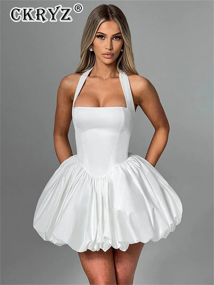 Ladies Summer Elegant Evening Party Dress Women Sleeveless Backless Halter Sexy Mini Dresses Night Club Streetwear Female Outfit
