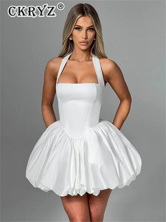 Ladies Summer Elegant Evening Party Dress Women Sleeveless Backless Halter Sexy Mini Dresses Night Club Streetwear Female Outfit