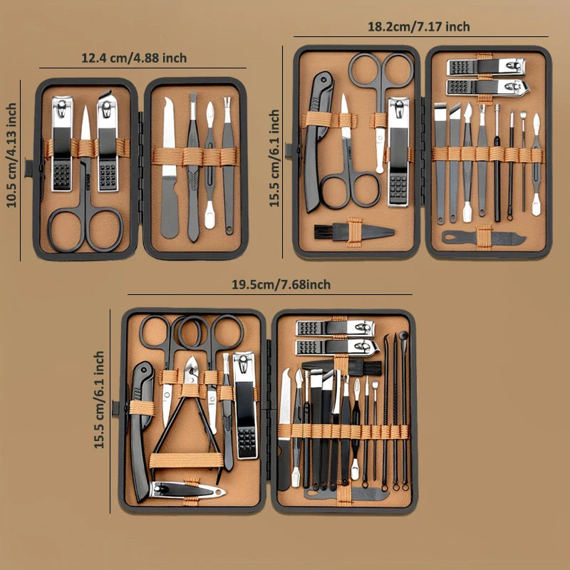 7/16/18Pcs Manicure Set Stainless Steel Professional Pedicure Kit Nail Grooming Kit Clippers Kit with Black PU Leather Case