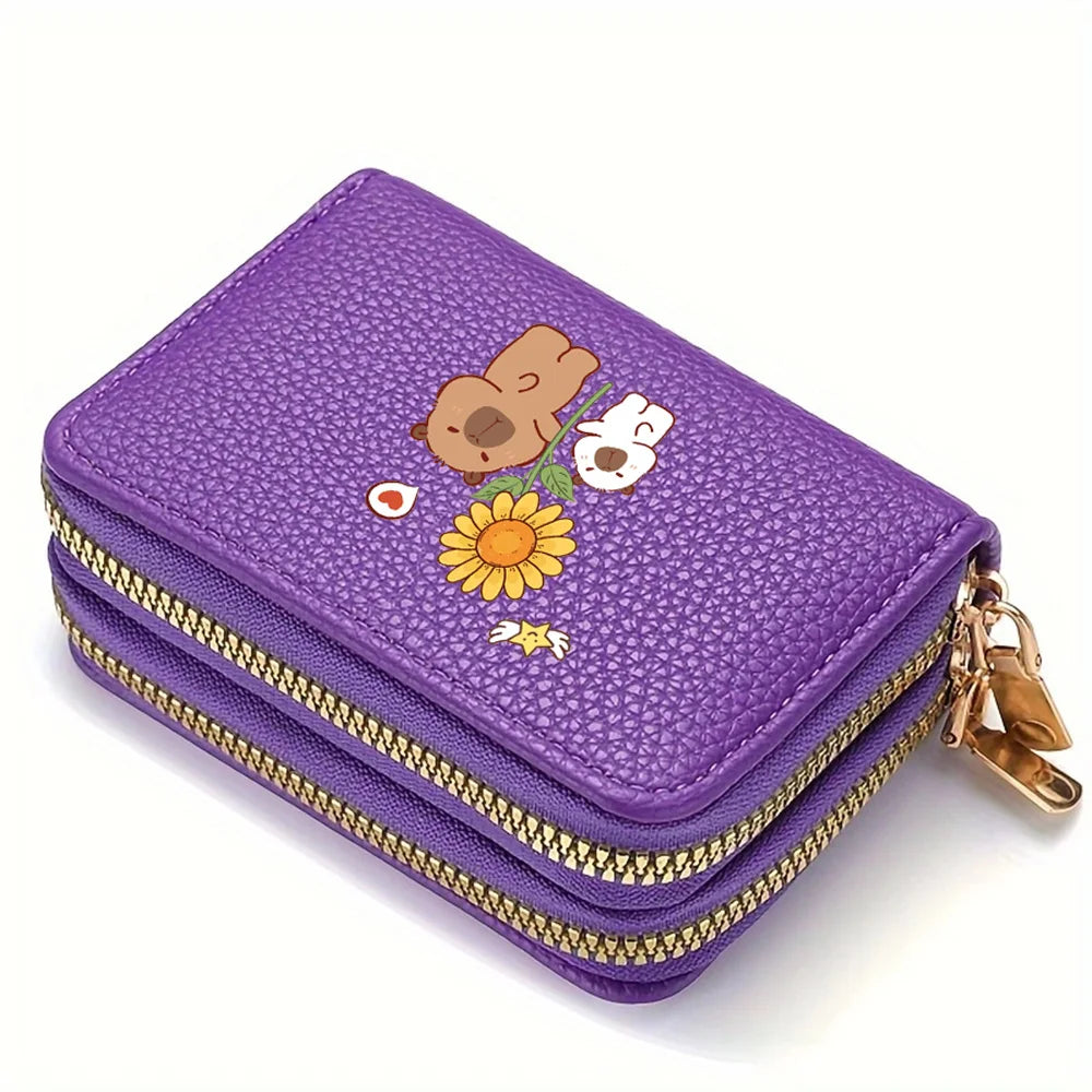 PU Leather Zipper Credit Card Holder, Cartoon Print Fashionable And Compact Women's Coin Purse, Suitable For Women's Daily Use