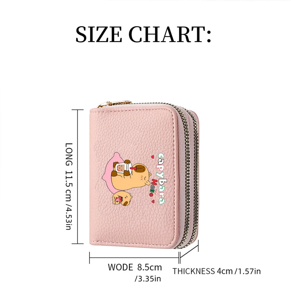 Capybara Ladies' Printed Cute Coin Wallet, PU Leather ID Card Bank Card Zipper Card Wallet, Suitable for Women's Daily Use